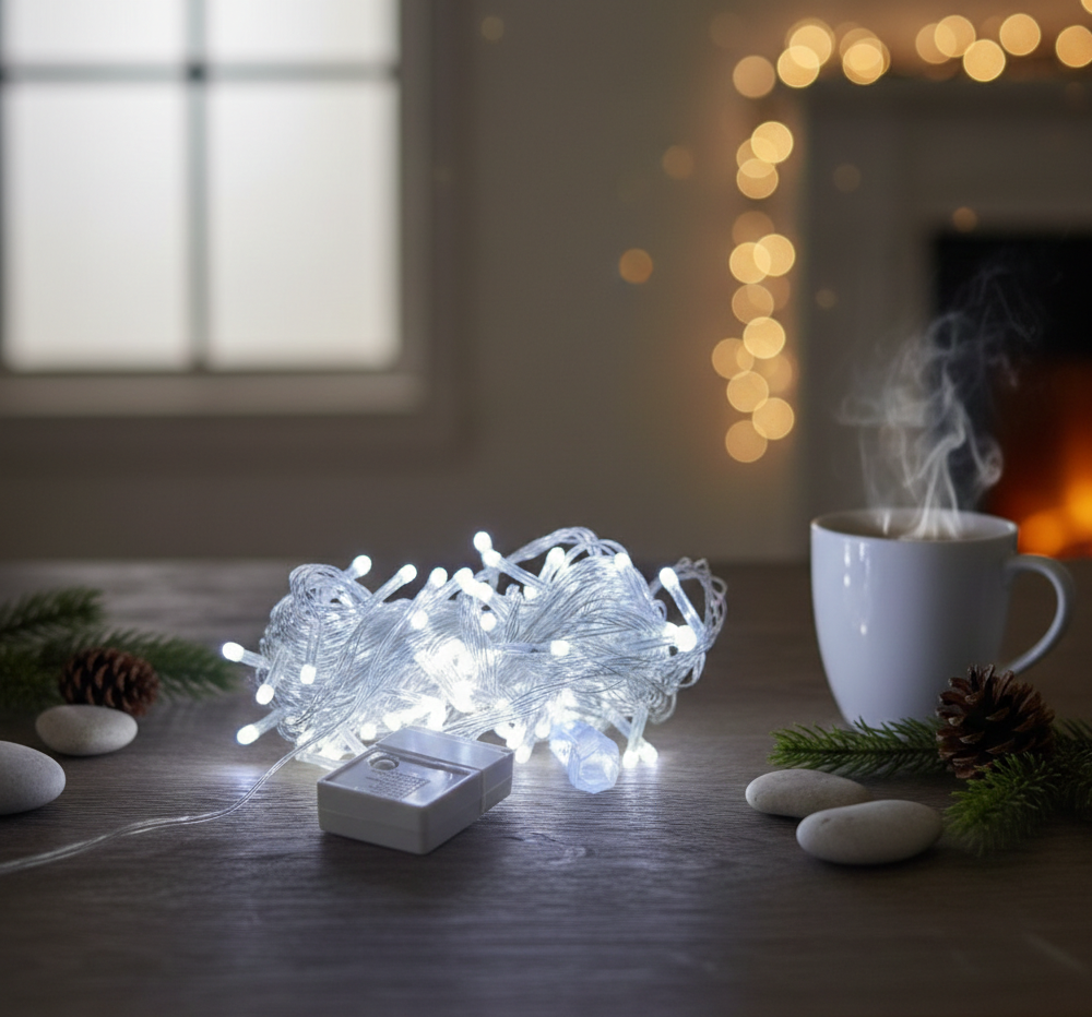 Damla Uçlu Beyaz Işık Şeffaf Kablo  10m 100 Led  - 2